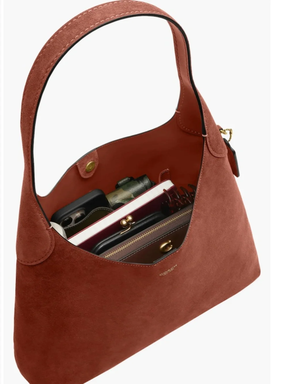 NWT $395 COACH Brooklyn 34 Suede Shoulder Bag in CLAY!